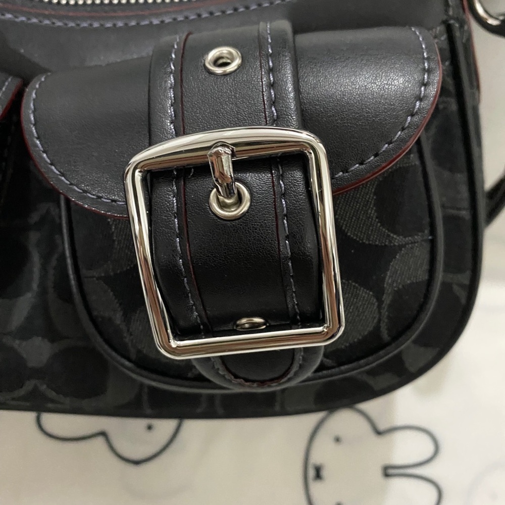 Coach Black Signature Canvas Mini Shoulder Bag with Buckle Pockets - Picture 2 of 8